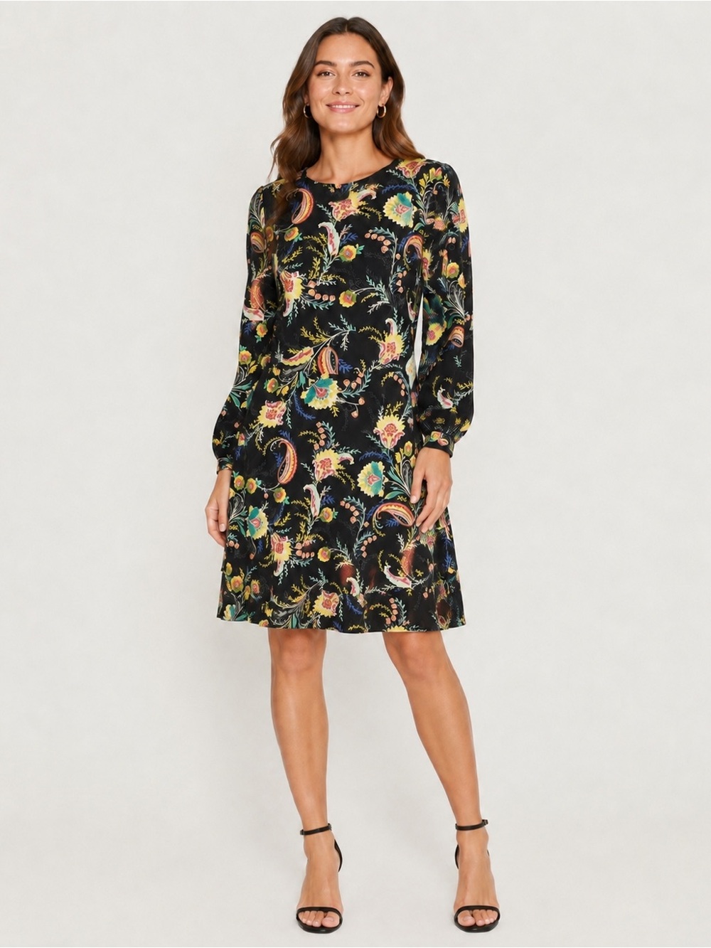Ann Taylor LOFT Black Multicolor Floral Paisley A-Line Shift Dress 6